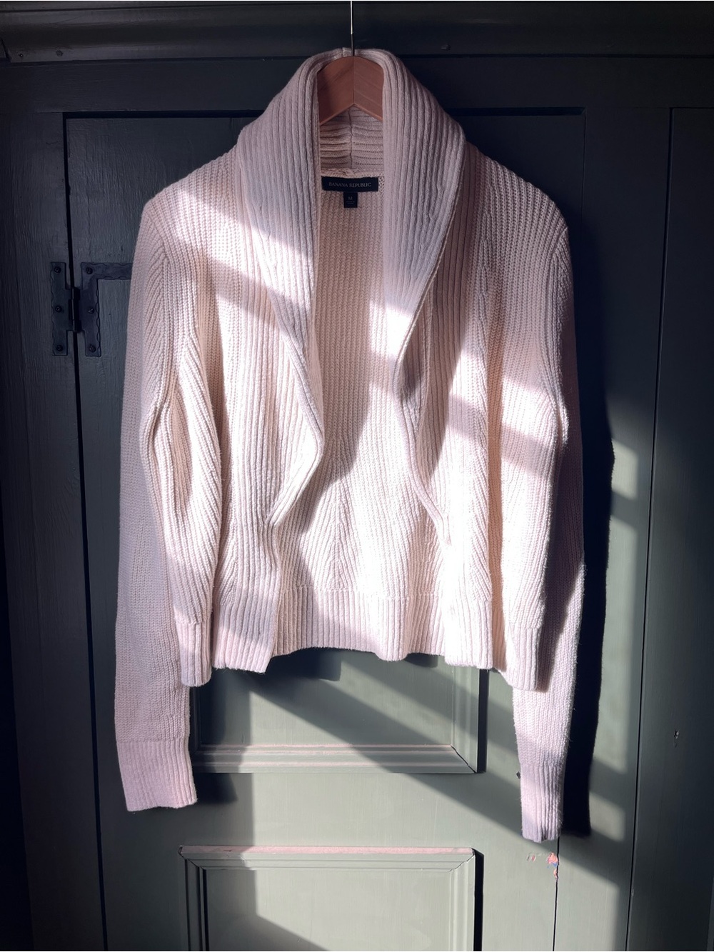 Banana Republic Soft Cream Shawl-Collar Ribbed Cardigan Sweater